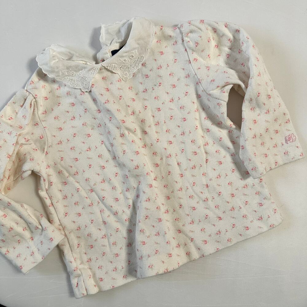 Ralph Lauren Floral Peter Pan Collar Long Sleeve Top W/ Button Down Back Sz 12m